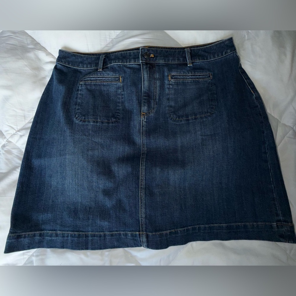 Talbots Plus Size 18 WP Catalina Wash Blue Denim Skirt Stretch Cotton Blend